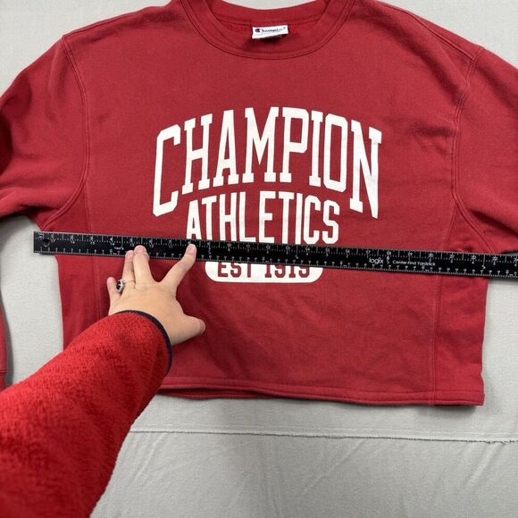 Vintage Champion Crop Sweatshirt Sweatshirt Red SZ Medium Long Sleeve Crewneck - Picture 10 of 12
